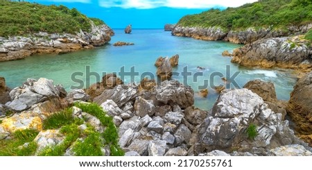 Beach of Buelna  Coastline and Cliffs at Cantabrian Sea  Buelna  Llanes  Asturias  Spain  Europe