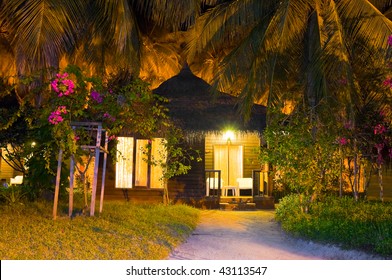 Beach Bungalow At Night - Vacation Background