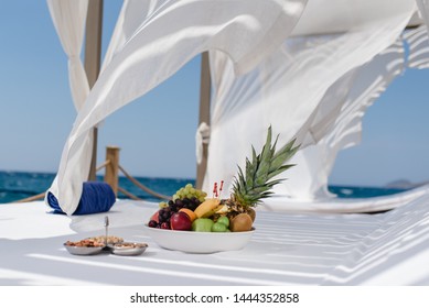 Beach Cabana With Fruits Plate,cookies