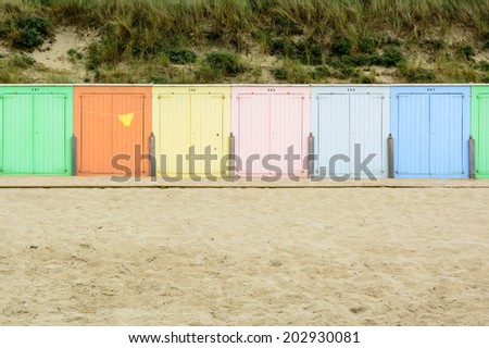 Beach cabines in the sand in Domburg, Zeeland, Holland