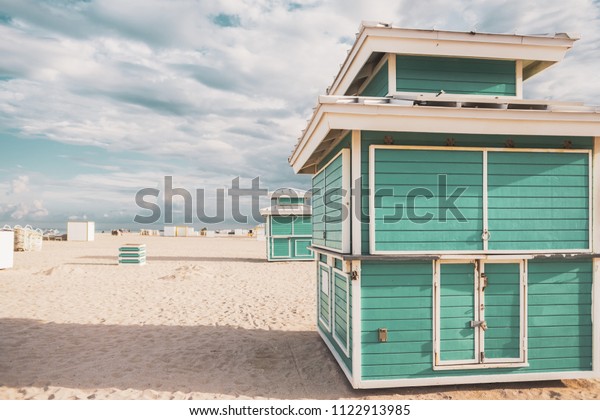 Beach Cabins Near Shore Miami Beach Stock Photo Edit Now 1122913985