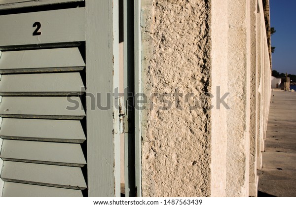 Beach Cabins Pastel Color Doors Line Stock Photo Edit Now 1487563439