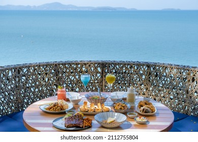 A Beach Cafe In Pattaya Thailand, Luxury Lunch Dinner At The Beach In A Cafe In Pattaya Thailand. 