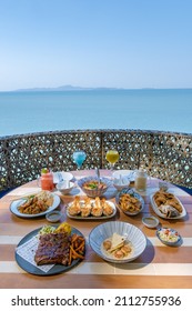 A Beach Cafe In Pattaya Thailand, Luxury Lunch Dinner At The Beach In A Cafe In Pattaya Thailand. 