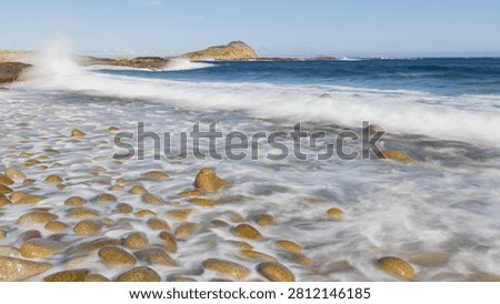 Beach is called Egg Beach due to all the rocks along the foreshore and this photo shows waves crashing against the foreshore.