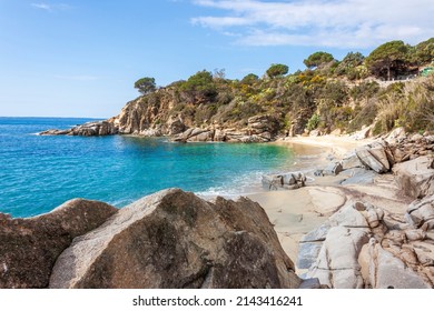The Beach of Cavoli on Elba island in Italy without people. Tuscan Archipelago national park. Mediterranean sea coast. Vacation and tourism concept.