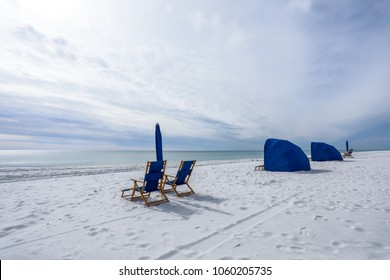 Beach Chairs And Cabanas On Navarre Beach Florida By Ocean