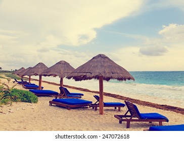 Beach Chairs On Carribean Coast, Mexico