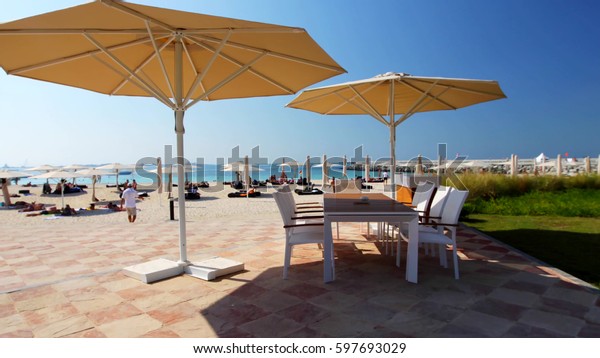 Beach Chairs Umbrella On Dubai United Stock Photo Edit Now