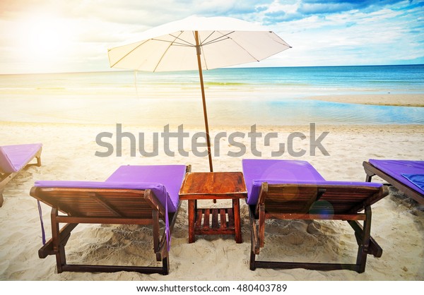 Beach Chairs Under Umbrella Huahin Beach Stock Photo Edit Now