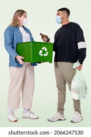 Beach Cleanup Volunteer With Recycle Bin Save The Earth Campaign