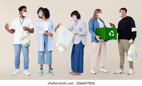 Beach Cleanup Volunteer With Recycle Bin Save The Earth Campaign