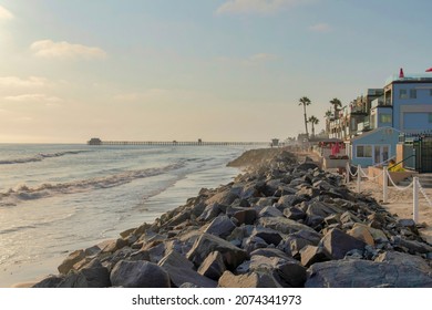 Beach At The Coastal Area Of Oceanside In California With A View Of The Pier