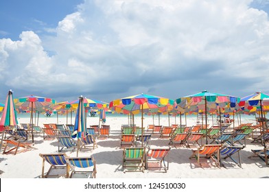 Beach With Colorful Umbrella