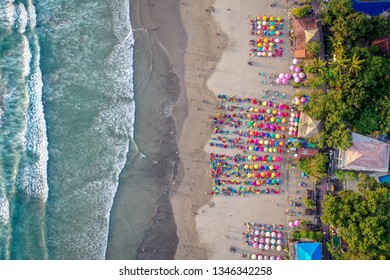 Beach With Colorful Umbrellas, Aerial View, Seminyak, Bali, Indonesia