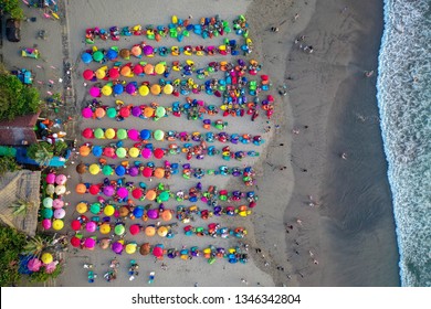 Beach With Colorful Umbrellas, Aerial View, Seminyak, Bali, Indonesia