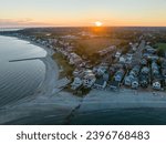 Beach Cottages in Fairfield Connecticut at sunset Long Island Sound New England