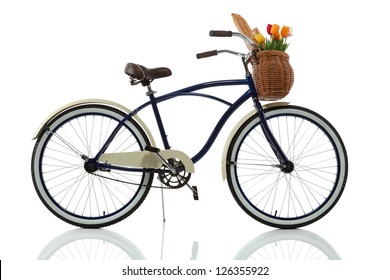 white cruiser bike with basket