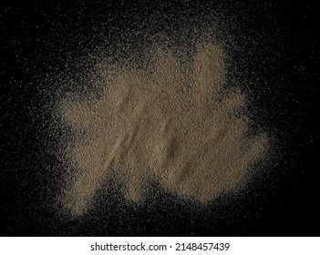 Beach, Desert Sand Pile Isolated On Black Background, Top View