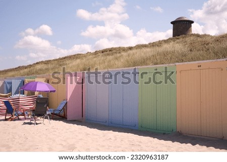 Beach in Domburg Netherlands,colorful beachhouse and blue sky