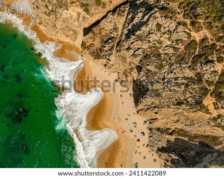 Similar – Aerial Drone View Of Dramatic Ocean Waves Crushing On Rocky Landscape