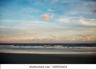 Beach Evening At Folly Beach In Charleston Sc At Sunset