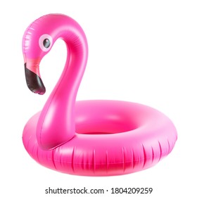 Beach flamingo. Pink pool inflatable flamingo for summer beach isolated on white background. Trendy summer concept. - Shutterstock ID 1804209259