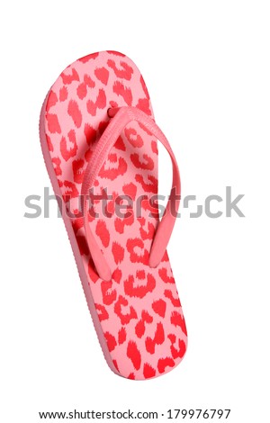 Beach flip flops - Pink leopard / object photography in a studio of women's beach shoes - isolated on white background 