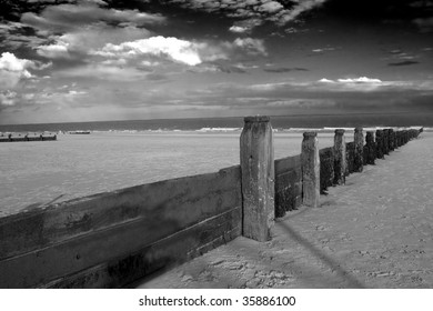 Beach In Frinton Essex, Black And White