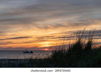 Beach Grass Silhouette During Sunset On Nantucket.