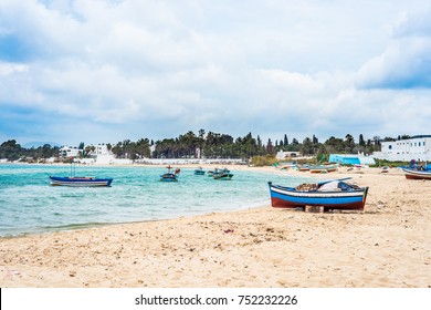 Beach Of Hammamet, The First Tourist Destination In Tunisia. Located On The Gulf Of Hammamet.