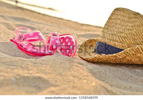 Beach Hat Next Kid Sandals Slippers Stock Photo 1358568599 | Shutterstock
