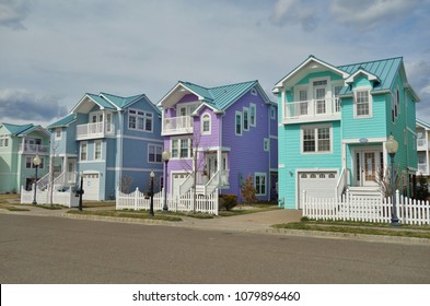 BEACH HAVEN, NJ -1 APR 2018- View of colorful houses in Beach Haven, a borough in Ocean County on the Jersey Shore on Long Beach Island, New Jersey.
