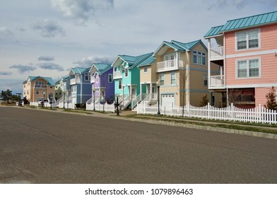 BEACH HAVEN, NJ -1 APR 2018- View of colorful houses in Beach Haven, a borough in Ocean County on the Jersey Shore on Long Beach Island, New Jersey.