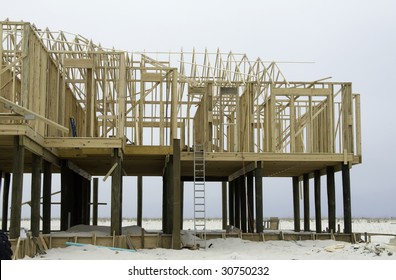 Beach house under construction in hurricane zone on a barrier island in the Florida panhandle - Shutterstock ID 30750232