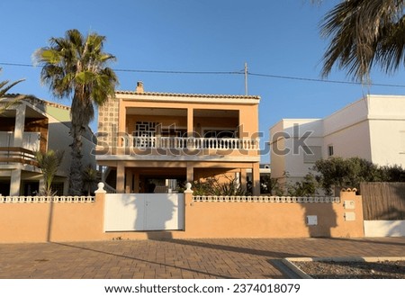 Beach House Vacation. Real Estate Penthouse apartments on Coast. Resort housing at sea beach. Vacation accommodation home on Beachfront. House on first coastline. oceanfront holiday at Spain seaside. 
