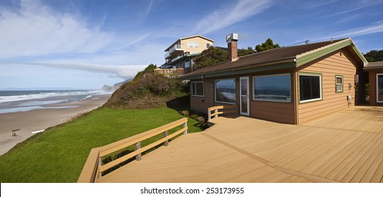 Beach Houses Panorama Lincoln City Oregon.