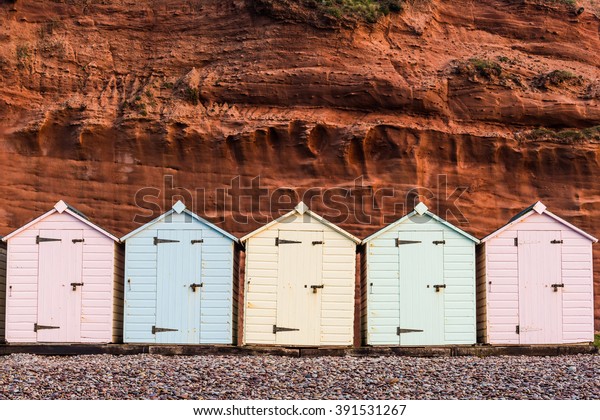 Beach Hut Row Pastel Colors Red Stock Photo Edit Now 391531267