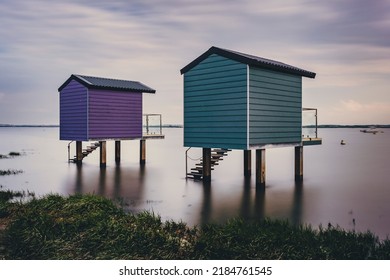 Beach Huts At Osea's Beach Near Maldon, Essex.