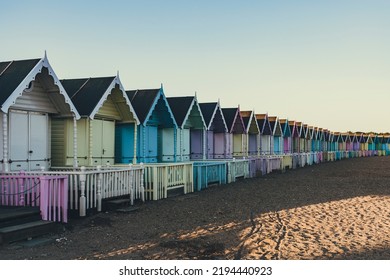 Beach Huts At Osea's Beach Near Maldon, Essex.