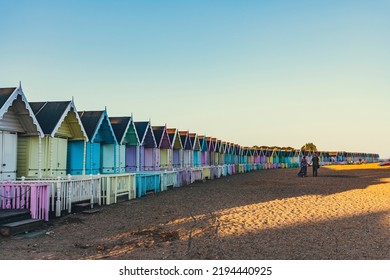 Beach Huts At Osea's Beach Near Maldon, Essex.