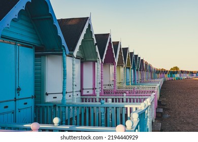 Beach Huts At Osea's Beach Near Maldon, Essex.