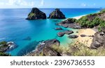 Beach in the island of Fernando de Noronha Brazil, two other islands called Dois Irmãos and clean water