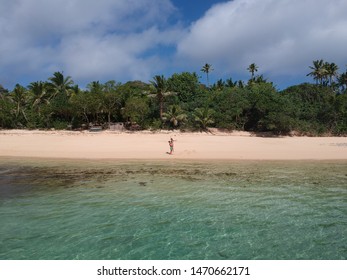 Beach In Isolated Island, Pacific Island, Isolated Island, Couple Walking In Sand