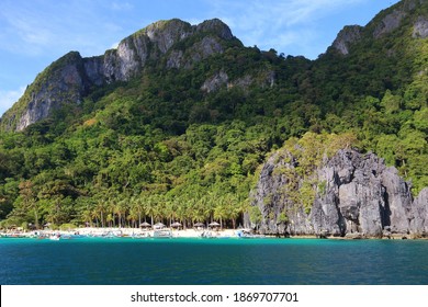 Beach landscape in Palawan island, Philippines. Seven Commando Beach.