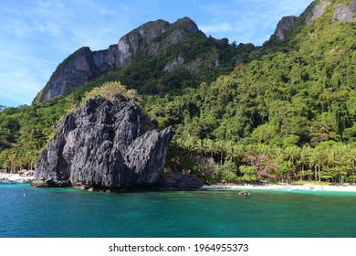 Beach landscape in Palawan island, Philippines. Seven Commandos Beach.