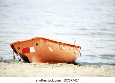 Beach Life-saving. Lifeguard Rescue Equipment Orange Preserver Tool Boat, Buoyancy Aid