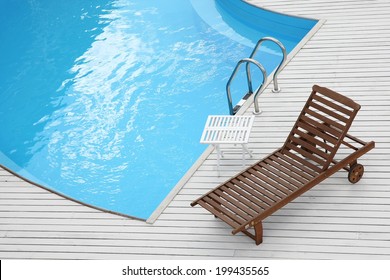 Beach Lounge Chair Near The Pool On White Boards