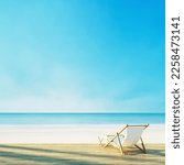 Beach lounge chair on white beach sunset sea view - 3D rendering 