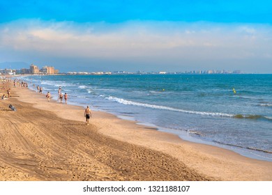 Beach Malvarossa In Valencia, Spain